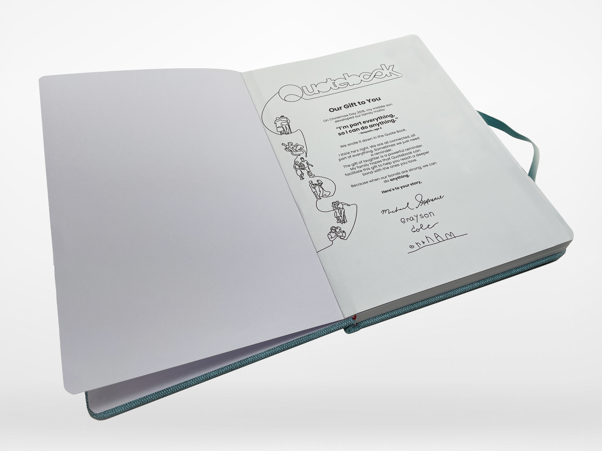Quotebook journal open showing inside pages